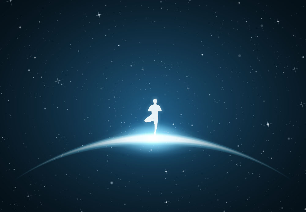 Glowing Yoga Pose with star background